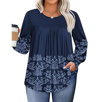 Zeagoo Women's Fall Long Sleeve Crew Neck Babydoll Tunic Tops Business Work Blouses