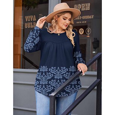 Zeagoo Women's Fall Long Sleeve Crew Neck Babydoll Tunic Tops Business Work Blouses