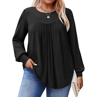 Zeagoo Women's Fall Long Sleeve Crew Neck Babydoll Tunic Tops Business Work Blouses