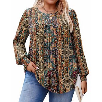 Zeagoo Women's Fall Long Sleeve Crew Neck Babydoll Tunic Tops Business Work Blouses