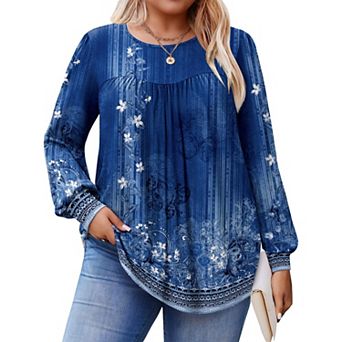 Zeagoo Women's Fall Long Sleeve Crew Neck Babydoll Tunic Tops Business Work Blouses