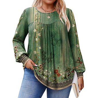 Zeagoo Women's Fall Long Sleeve Crew Neck Babydoll Tunic Tops Business Work Blouses
