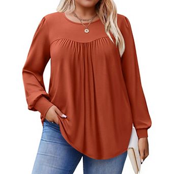 Zeagoo Women's Fall Long Sleeve Crew Neck Babydoll Tunic Tops Business Work Blouses