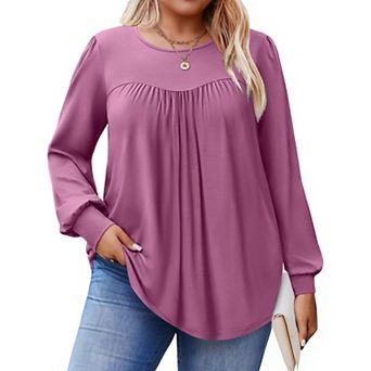 Zeagoo Women's Fall Long Sleeve Crew Neck Babydoll Tunic Tops Business Work Blouses
