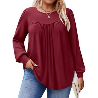 Zeagoo Women's Fall Long Sleeve Crew Neck Babydoll Tunic Tops Business Work Blouses