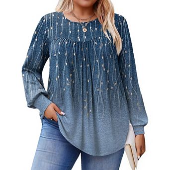 Zeagoo Women's Fall Long Sleeve Crew Neck Babydoll Tunic Tops Business Work Blouses