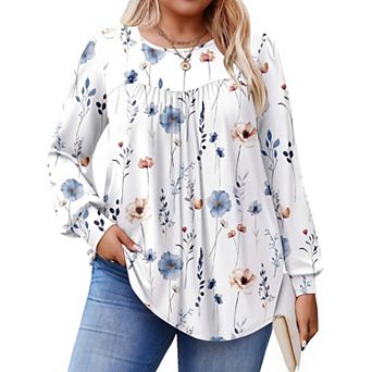 Zeagoo Women's Fall Long Sleeve Crew Neck Babydoll Tunic Tops Business Work Blouses