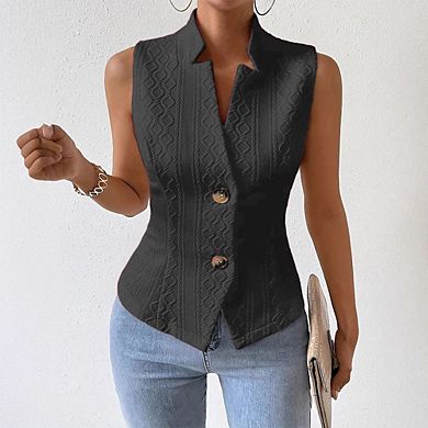 Women V Neck Top Sleeveless Button Down Going Out Vest