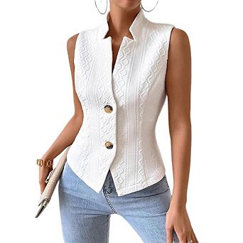 Women V Neck Top Sleeveless Button Down Going Out Vest