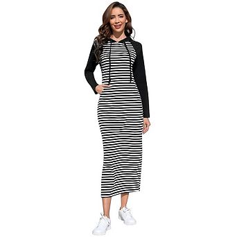Women's Casual Long Dresses Long Sleeve Side Slit Pullover Maxi Hoodie Dress Slim Sweatshirt