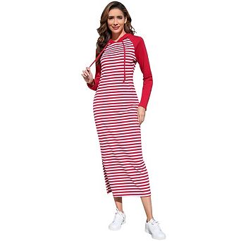 Women's Casual Long Dresses Long Sleeve Side Slit Pullover Maxi Hoodie Dress Slim Sweatshirt