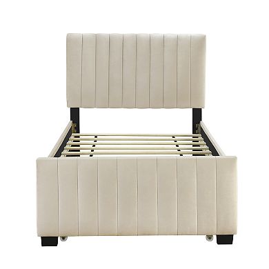 Pnronnc Velvet Upholstered Platform Bed with Trundle Bed