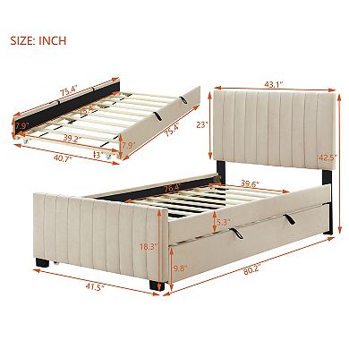 Pnronnc Velvet Upholstered Platform Bed with Trundle Bed