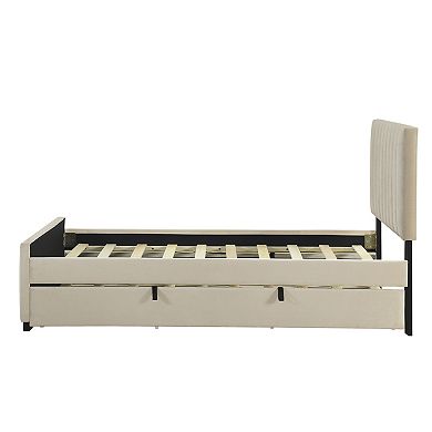 Pnronnc Velvet Upholstered Platform Bed with Trundle Bed
