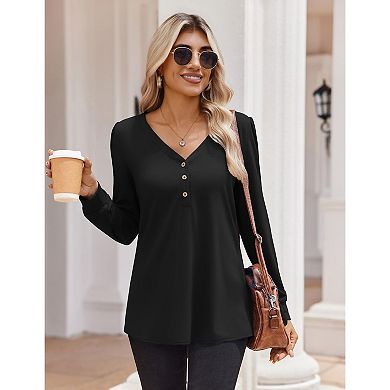 Zeagoo Tops Lightweight Casual Puff Sleeve Tops for Women Fall Shirts
