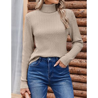 Zeagoo Women's Turtleneck Cable Knit Long Sleeve Pullover Sweater Casual Fall Winter Tops
