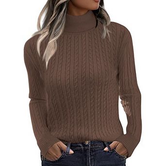 Zeagoo Women's Turtleneck Cable Knit Long Sleeve Pullover Sweater Casual Fall Winter Tops