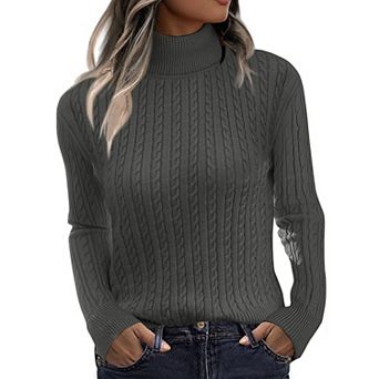 Zeagoo Women's Turtleneck Cable Knit Long Sleeve Pullover Sweater Casual Fall Winter Tops