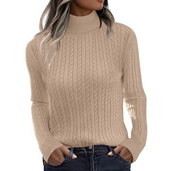 Zeagoo Women's Turtleneck Cable Knit Long Sleeve Pullover Sweater Casual Fall Winter Tops