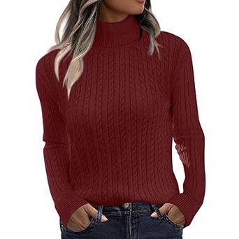 Zeagoo Women's Turtleneck Cable Knit Long Sleeve Pullover Sweater Casual Fall Winter Tops