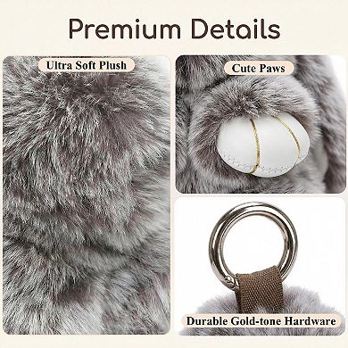 Fluffy Bunny Keychain Plush Rabbit Charm Gift Tin Box