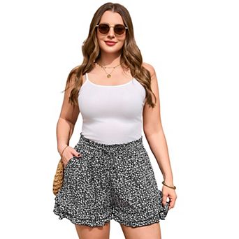 Women Plus Size Drawstring Ruffle Layered Shorts