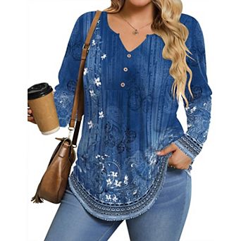 Zeagoo Women's Long Sleeve Pleated Floral Boho Blouse Button Down V Neck Basic Tops