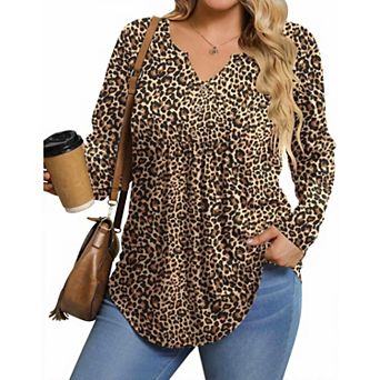 Zeagoo Women's Long Sleeve Pleated Floral Boho Blouse Button Down V Neck Basic Tops