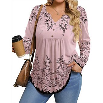 Zeagoo Women's Long Sleeve Pleated Floral Boho Blouse Button Down V Neck Basic Tops