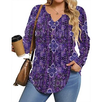Zeagoo Women's Long Sleeve Pleated Floral Boho Blouse Button Down V Neck Basic Tops