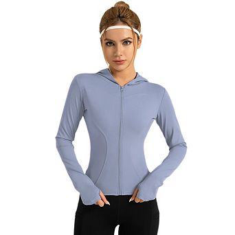 Women's Hooded Workout Jacket Long Sleeve Lightweight Stretch Zip Up Yoga Running Cycling Tops