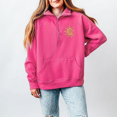 Embroidered Summer Sun - Women's Quarter Zip Fleece Graphic Sweatshirt