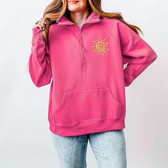 Embroidered Summer Sun - Women's Quarter Zip Fleece Graphic Sweatshirt