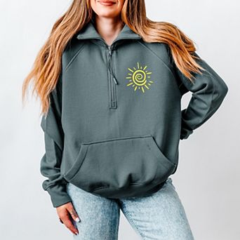 Embroidered Summer Sun - Women's Quarter Zip Fleece Graphic Sweatshirt