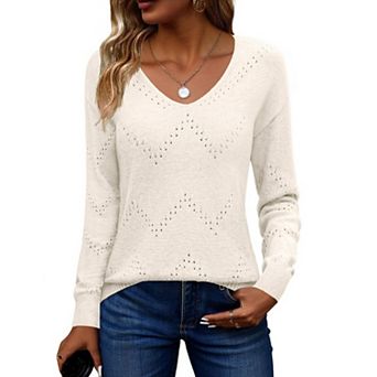Zeagoo Women's Hollow Out Long Sleeve Cold Shoulder Sweaters Casual Holiday Vacation Outfits