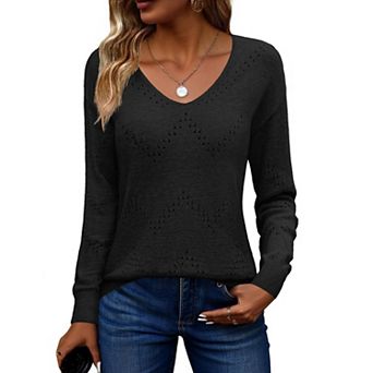 Zeagoo Women's Hollow Out Long Sleeve Cold Shoulder Sweaters Casual Holiday Vacation Outfits