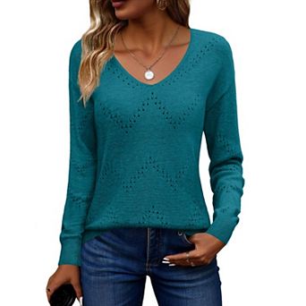 Zeagoo Women's Hollow Out Long Sleeve Cold Shoulder Sweaters Casual Holiday Vacation Outfits