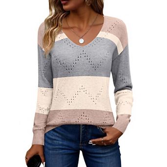 Zeagoo Women's Hollow Out Long Sleeve Cold Shoulder Sweaters Casual Holiday Vacation Outfits