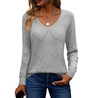 Zeagoo Women's Hollow Out Long Sleeve Cold Shoulder Sweaters Casual Holiday Vacation Outfits