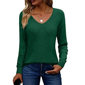 Zeagoo Women's Hollow Out Long Sleeve Cold Shoulder Sweaters Casual Holiday Vacation Outfits