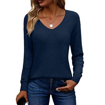 Zeagoo Women's Hollow Out Long Sleeve Cold Shoulder Sweaters Casual Holiday Vacation Outfits