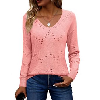 Zeagoo Women's Hollow Out Long Sleeve Cold Shoulder Sweaters Casual Holiday Vacation Outfits