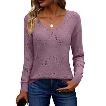 Zeagoo Women's Hollow Out Long Sleeve Cold Shoulder Sweaters Casual Holiday Vacation Outfits