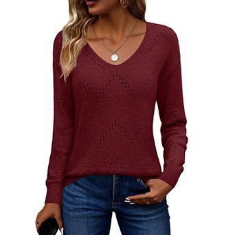 Zeagoo Women's Hollow Out Long Sleeve Cold Shoulder Sweaters Casual Holiday Vacation Outfits