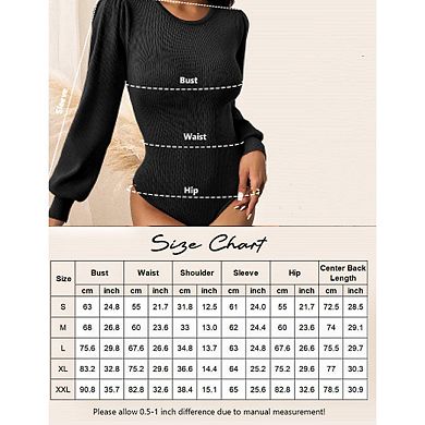 Zeagoo Women's Long Puff Sleeve Sweater, Fall Slim Fit Pullover, Crewneck Ribbed Knit Bodysuit