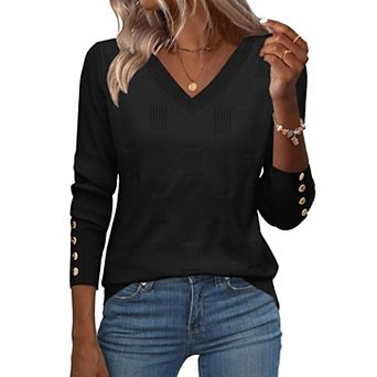 Zeagoo Women's Lightweight Long Sleeve Fall V Neck Sweaters, Ribbed Knit Dressy Holiday Tops
