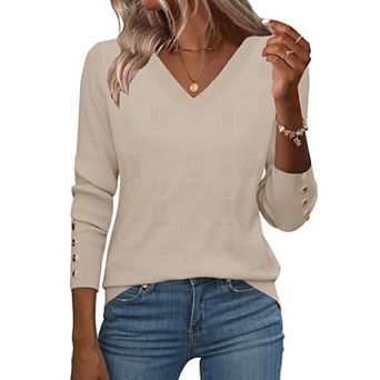 Zeagoo Women's Lightweight Long Sleeve Fall V Neck Sweaters, Ribbed Knit Dressy Holiday Tops