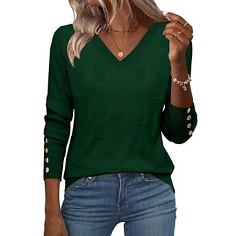Zeagoo Women's Lightweight Long Sleeve Fall V Neck Sweaters, Ribbed Knit Dressy Holiday Tops
