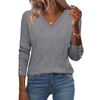 Zeagoo Women's Lightweight Long Sleeve Fall V Neck Sweaters, Ribbed Knit Dressy Holiday Tops