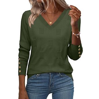 Zeagoo Women's Lightweight Long Sleeve Fall V Neck Sweaters, Ribbed Knit Dressy Holiday Tops